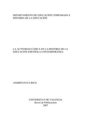 La Actividad Ludica En La Historia De La Educacion Espa Ola Pdf