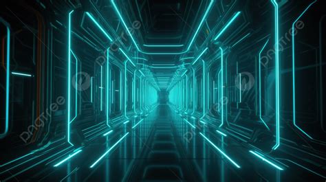 Background Koridor Terowongan Sci Fi Atau Neon Abstrak Dalam Rendering