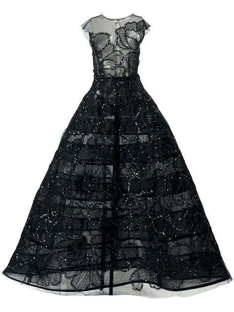 Carolina Herrera Vestido De Fiesta Con Bordado Floral Negro Farfetch Mx