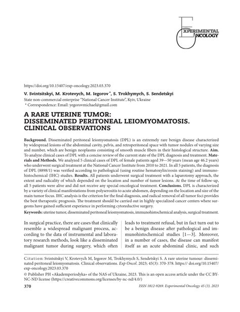 PDF A RARE UTERINE TUMOR DISSEMINATED PERITONEAL LEIOMYOMATOSIS