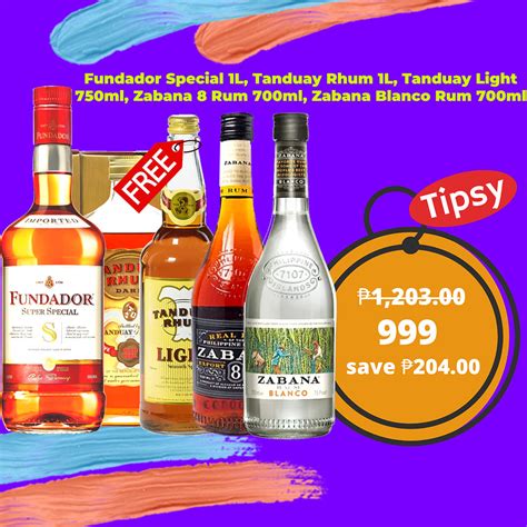 Fundador Special 1l Tanduay Rhum 1l Tanduay Light 750ml Zabana 8 Ru