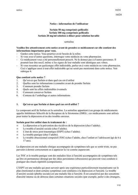 16J24 Notice information de l utilisateur Serlain 50 mg comprimés