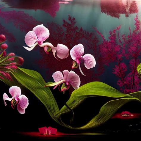 Aerial View Underwater Purple Frilled Orchids Fern Midjourney OpenArt