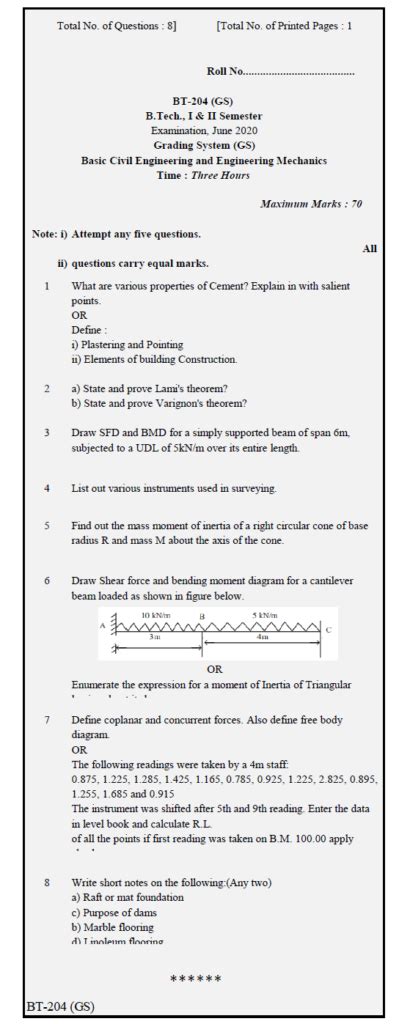 Rgpv Previous Old Year Question Paper Bt Basic Civil