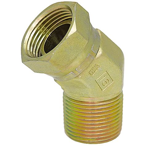 1 2 NPT Male X 3 4 NPT Female Swivel 45 Degree Elbow 1503 08 12