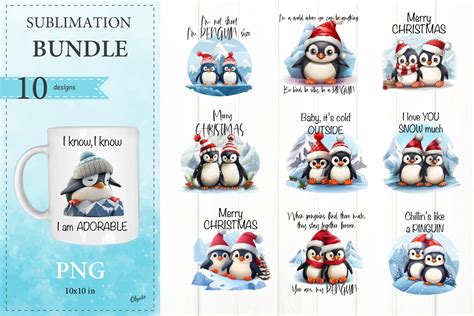 Pinguin Quote Bundle Png Winter Sublim Graphic By Olyate