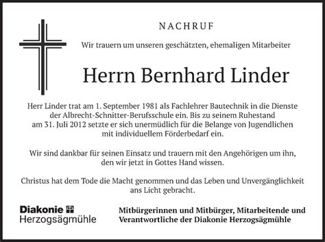 Traueranzeigen Von Bernhard Linder Trauer Merkur De