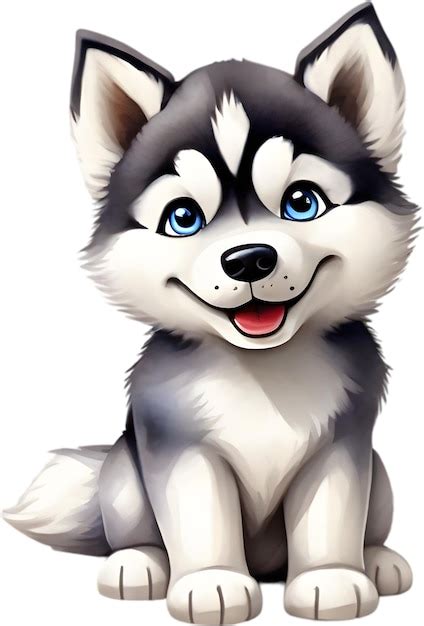 Dibujo En Acuarela De Un Lindo Perro Husky Siberiano Al Estilo De