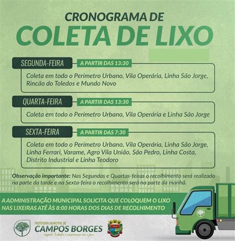 Cronograma Da Coleta De Lixo Em Campos Borges JE Acontece