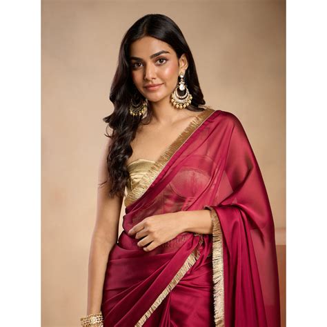 Gajra Gang Vintage Rani Red Gold Fringes Border Saree Ggsar Free