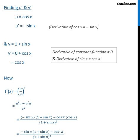 Misc 16 Find Derivative Cos X 1 Sin X Class 11 Miscellaneou