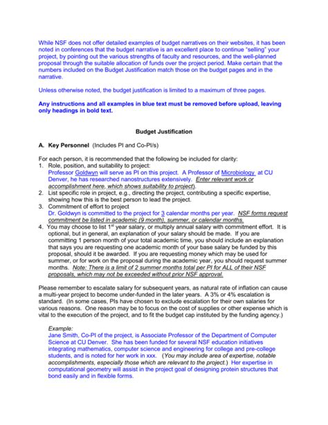 Nsf Budget Justification Template