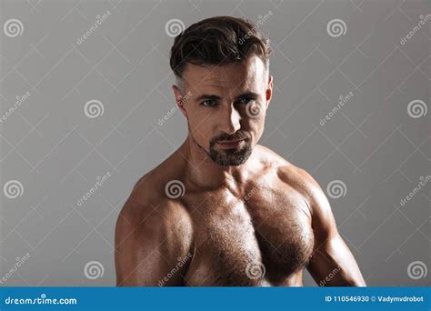 Mature Shirtless Man With Victory Sign Stock Photography