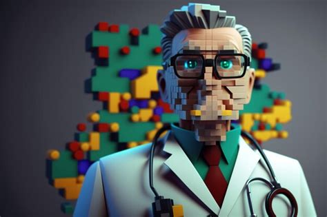 Un Personaje De Lego Con Un Ojo Verde Y Una Bata Blanca Con Un Corazón