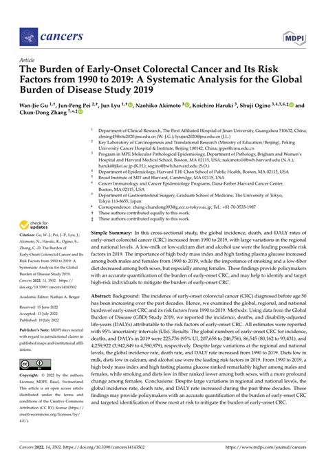 Pdf The Burden Of Early Onset Colorectal Cancer And Its Risk Factors