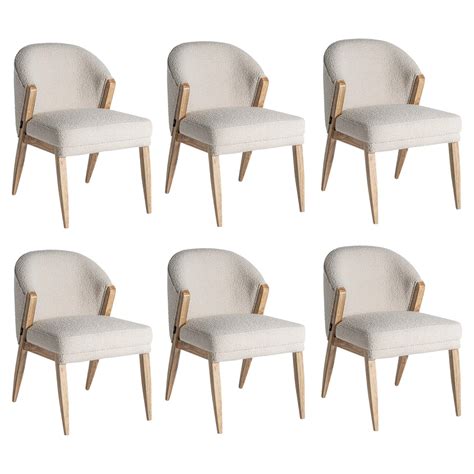 In Stock Set Of White Boucl Dining Chairs For Sale At Stdibs