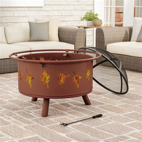 32 Inch Wide 5 Piece Round Fire Pit With Leaf Cutouts And Cover Fire