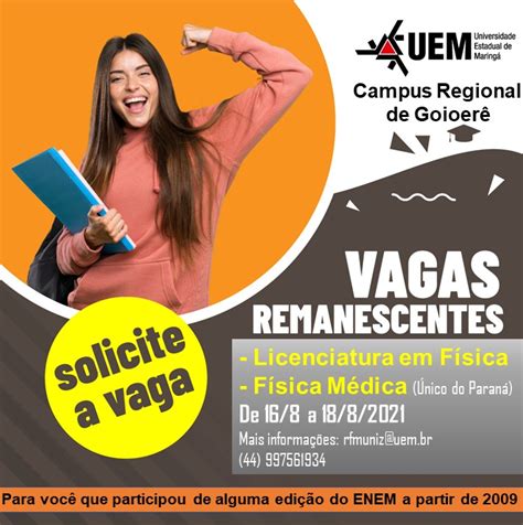 Campus Da Uem De Goioer Abre Vagas Remanescentes Para F Sica M Dica E