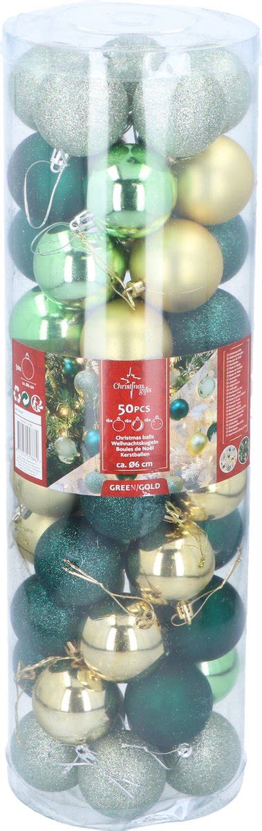 Christmas Gifts Kerstballen Set Goud Groen 50 Stuks Kunststof