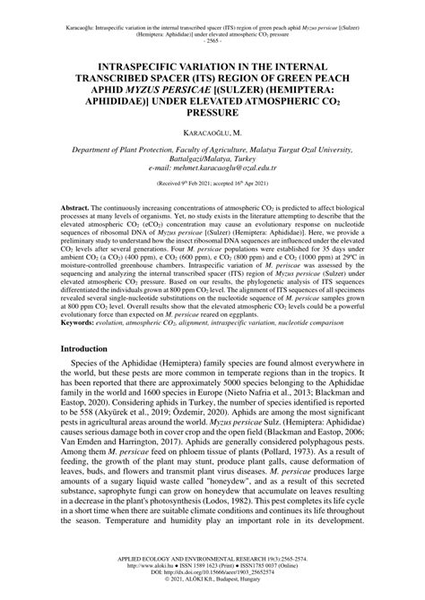 Pdf Intraspecific Variation In The Internal Transcribed Spacer Its