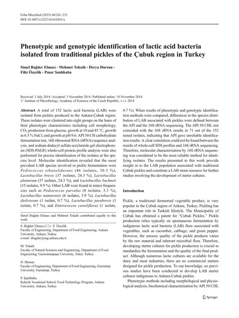 Pdf Phenotypic And Genotypic Identification Of Lactic Acid Bacteria