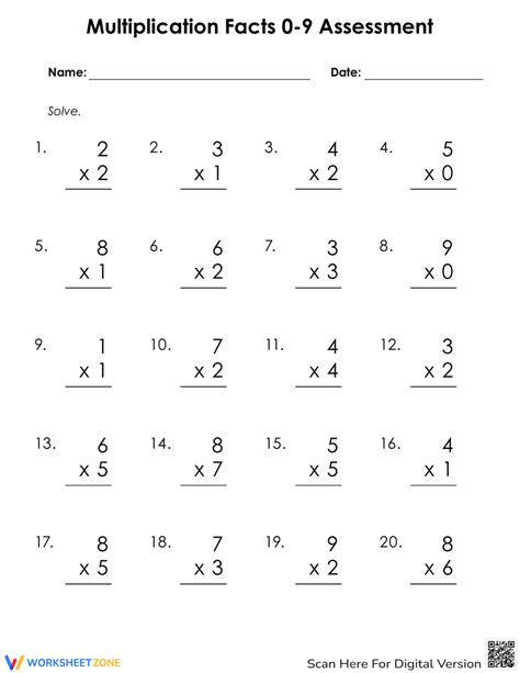 Multiplication Facts 0 9 Assessment Worksheets Star Worksheets