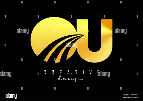 Creative Golden Letter Ou O U Logo With Leading Lines And Road Concept