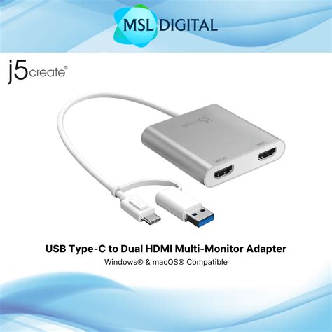 J5 Create Usb Type C To Dual Hdmi Multi Monitor Adapter Jca365 Msl Digital Online Store