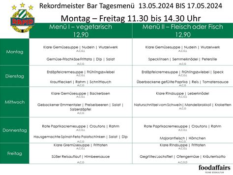 SK Rapid Menüplan Rekordmeister Bar vom 13 Mai 17 Mai 2024