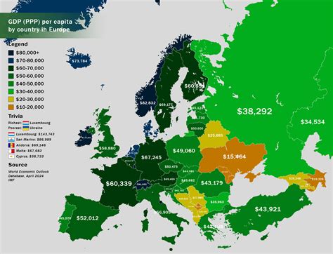 Gdp Ppp Per Capita By Country In Europe Oc R Mapporn