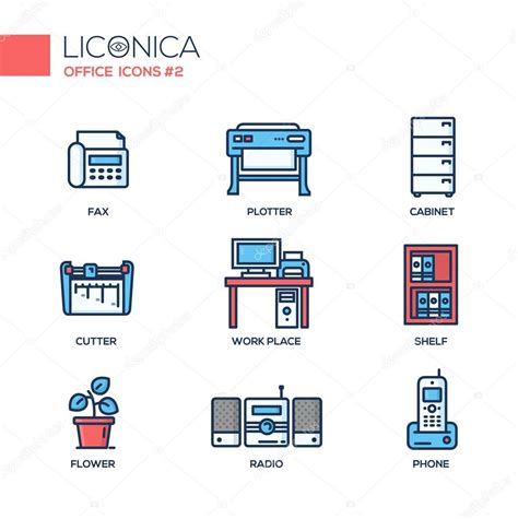 Conjunto De Iconos Y Pictogramas De Dise O Plano De L Nea De Oficina