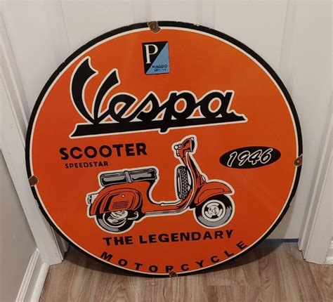 Vintage 1946 Vespa Porcelain Sign 30 Gas Oil Piaggio Italian Scooter Motorcycle Ebay