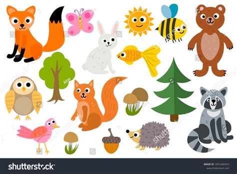 Cute Cartoon Set Woodland Animals Isolated Stock Vector (Royalty Free ...