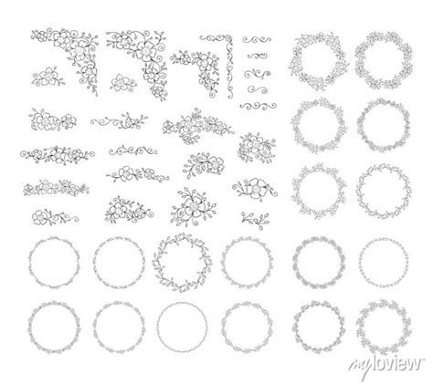 Hand Drawn Set Of Vector Flowers Bouquets Borders Corners Wall