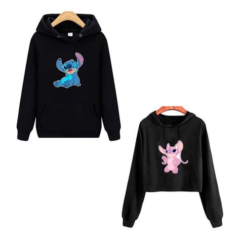 Kit Moletom Cropped Fem Casal Lilo Stitch E Angel Love Escorrega O