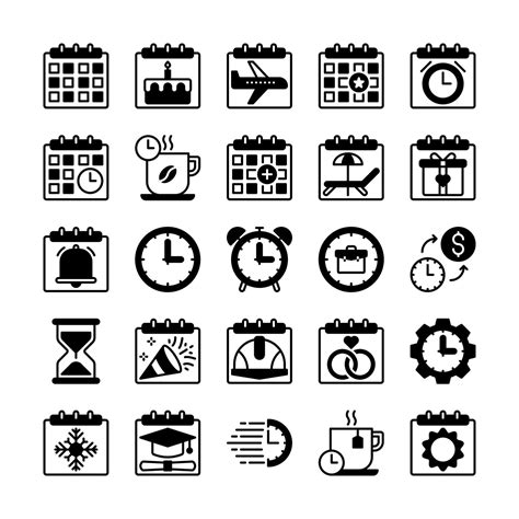 Time And Date Icon Set In Glyph Style 45634545 Vector Art At Vecteezy