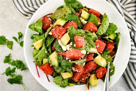 Watermelon And Avocado Salad With Honey Lime Vinaigrette Slender Kitchen