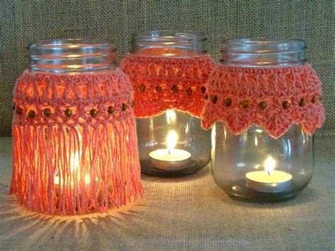 3 X Pdf Crochet Candle Cozy Pattern Crocheted Mason Jar Etsy