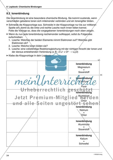 Lapbook Chemische Bindungen MeinUnterricht