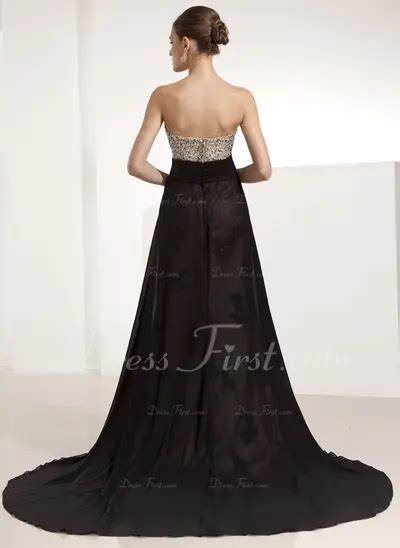 A Line Princess Sweetheart Chapel Train Chiffon Charmeuse Evening Dress