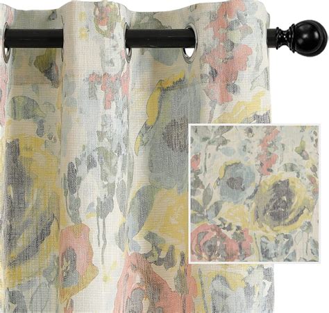 Amazon Mysky Home Floral Curtains Linen Look Curtains Inch