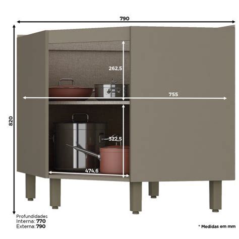 Balcão Canto Oblíquo Modulado 1 Porta 79cm Sem Tampo Connect Henn