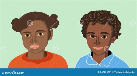 Illustration Of A Portrait Of A Black Boy And Girl Stock Vector