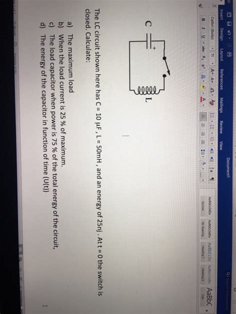 Solved The Lc Circuit Shown Here Has C Muf L Mh Chegg