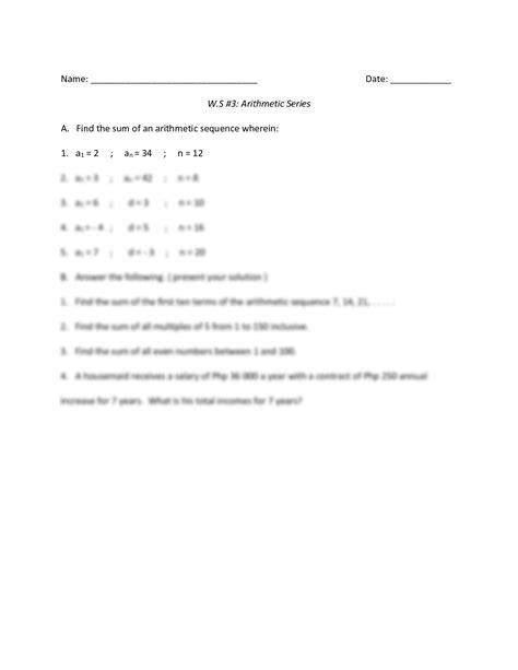 Arithmetic Sequence Worksheet