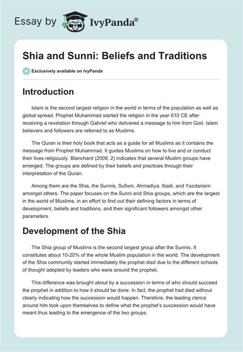 Shia and Sunni Realms - 2223 Words | Essay Example