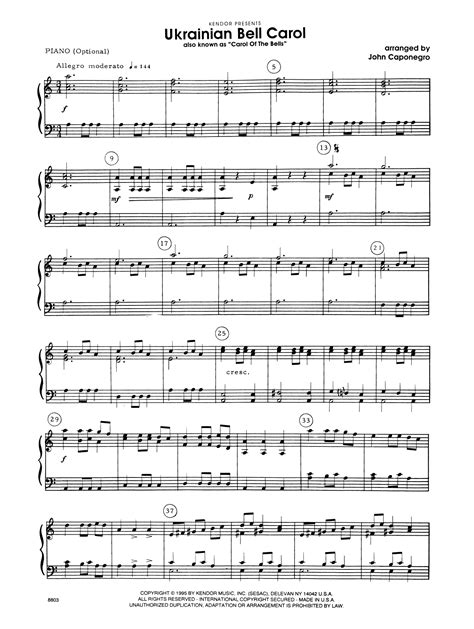 Ukrainian Bell Carol Carol Of The Bells Piano Accompaniment At