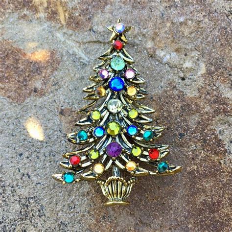 Hollycraft Christmas Tree Brooch Pin Gold Christmas Tree Pin Etsy