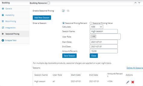 Seasonal Pricing Addon For The WooCommerce Booking And Appointment