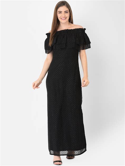 Buy Eavan Black Off Shoulder Georgette Maxi Dress Dresses For Women